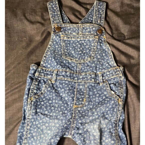 Vintage Old Navy GIrls Floral Overalls Biboveralls Denim Jean Size 2T Coveralls - Picture 1 of 3